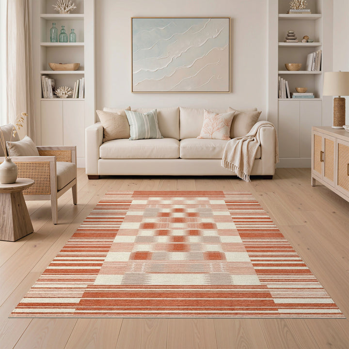 Red Southwestern Striped Area Rug