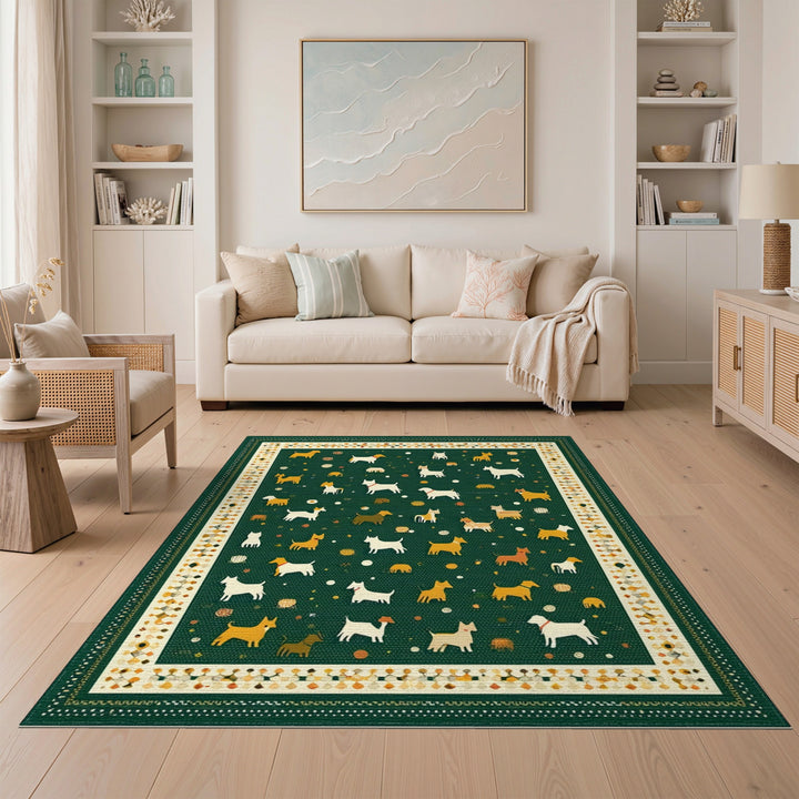 Green Playful Dogs Kids Area Rug