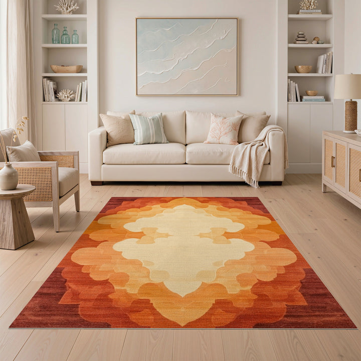 Orange Layered Medallion Area Rug