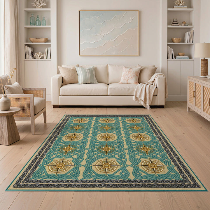 Teal Compass Knot Heritage Area Rug