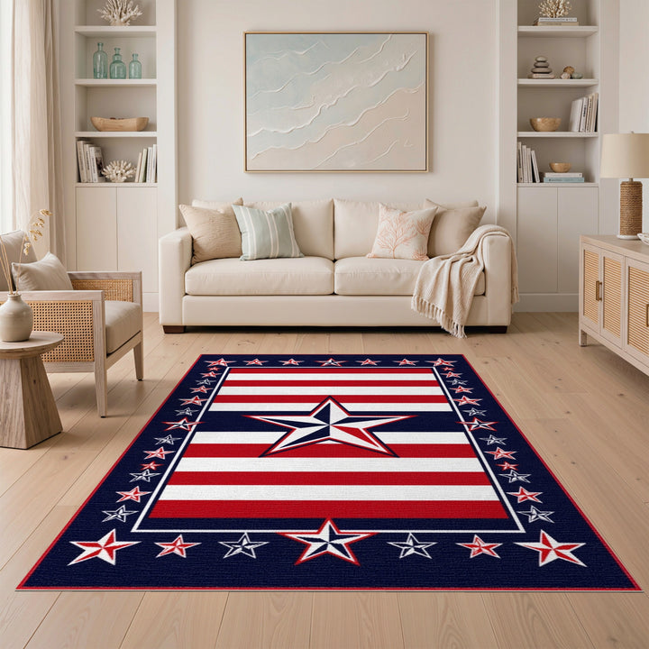 Multi-color and Patterns Patriotic Star Area Rug