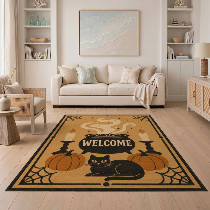 Halloween Welcome Cauldron Orange Area Rug