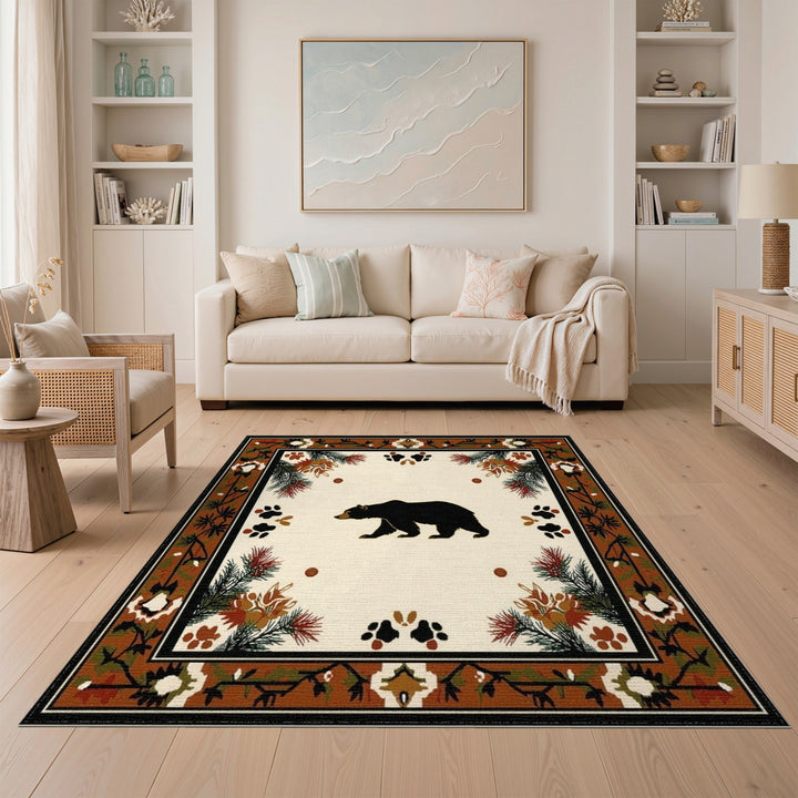 Brown and Tan Black Bear Woodland Area Rug