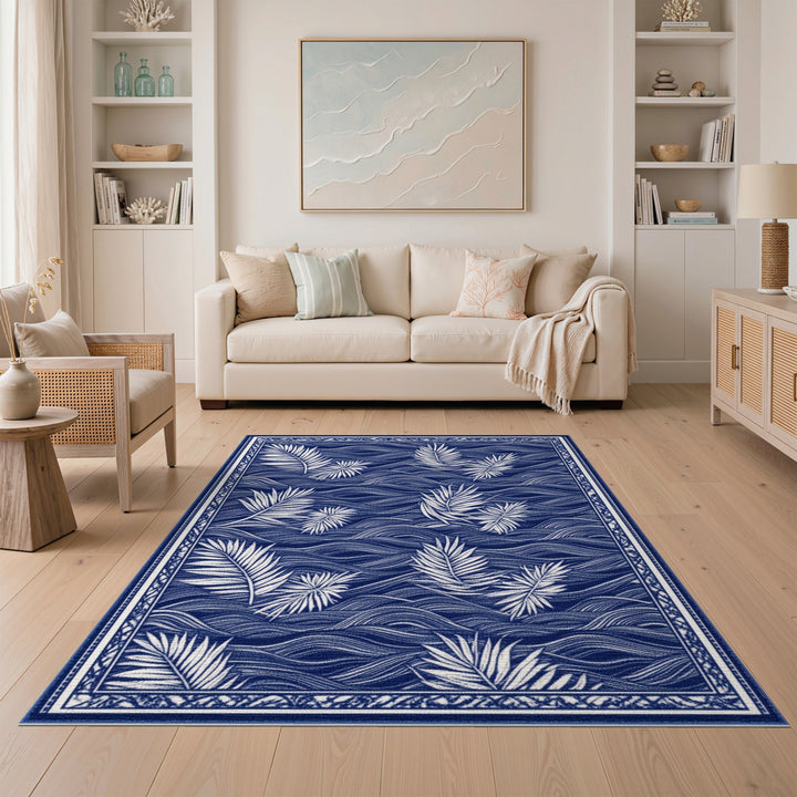 Blue Palm Wave Area Rug