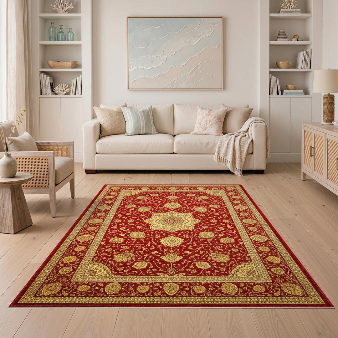 Red Gold Persian Medallion Area Rug