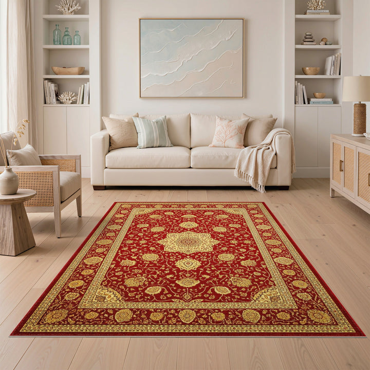 Red Gold Persian Medallion Area Rug