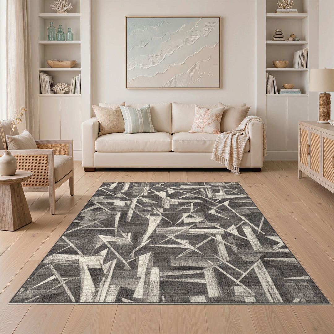 Monochrome Geometric Abstract Area Rug