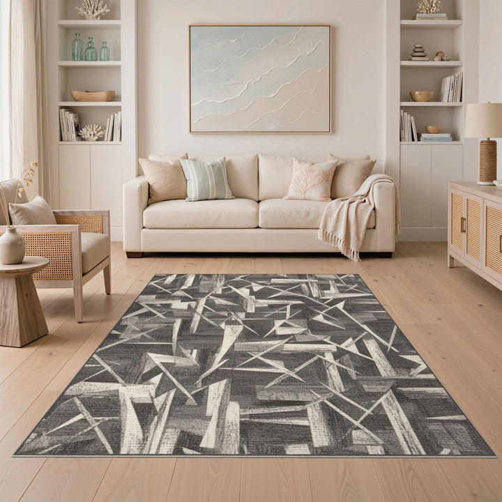 Monochrome Geometric Abstract Area Rug