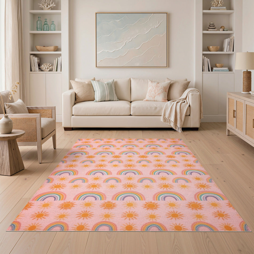 Pink Rainbow Kids Washable Area Rug