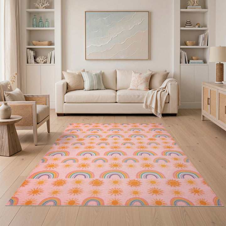 Pink Rainbow Kids Washable Area Rug