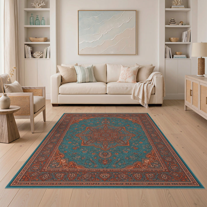 Traditional Persian Blue Teal Traditional Persian Medallion Area Rug
