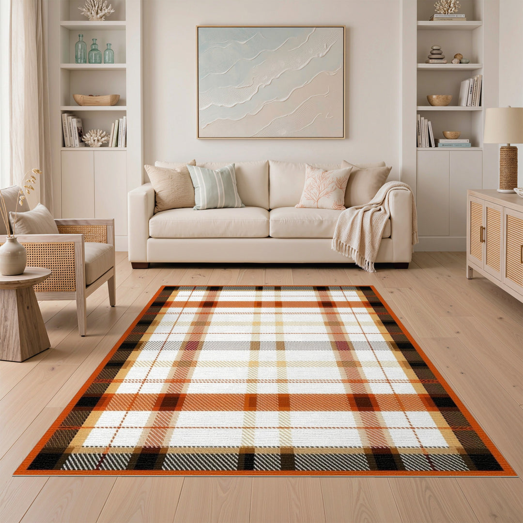 Orange Geometric Modern Orange Plaid Checkered Area Rug