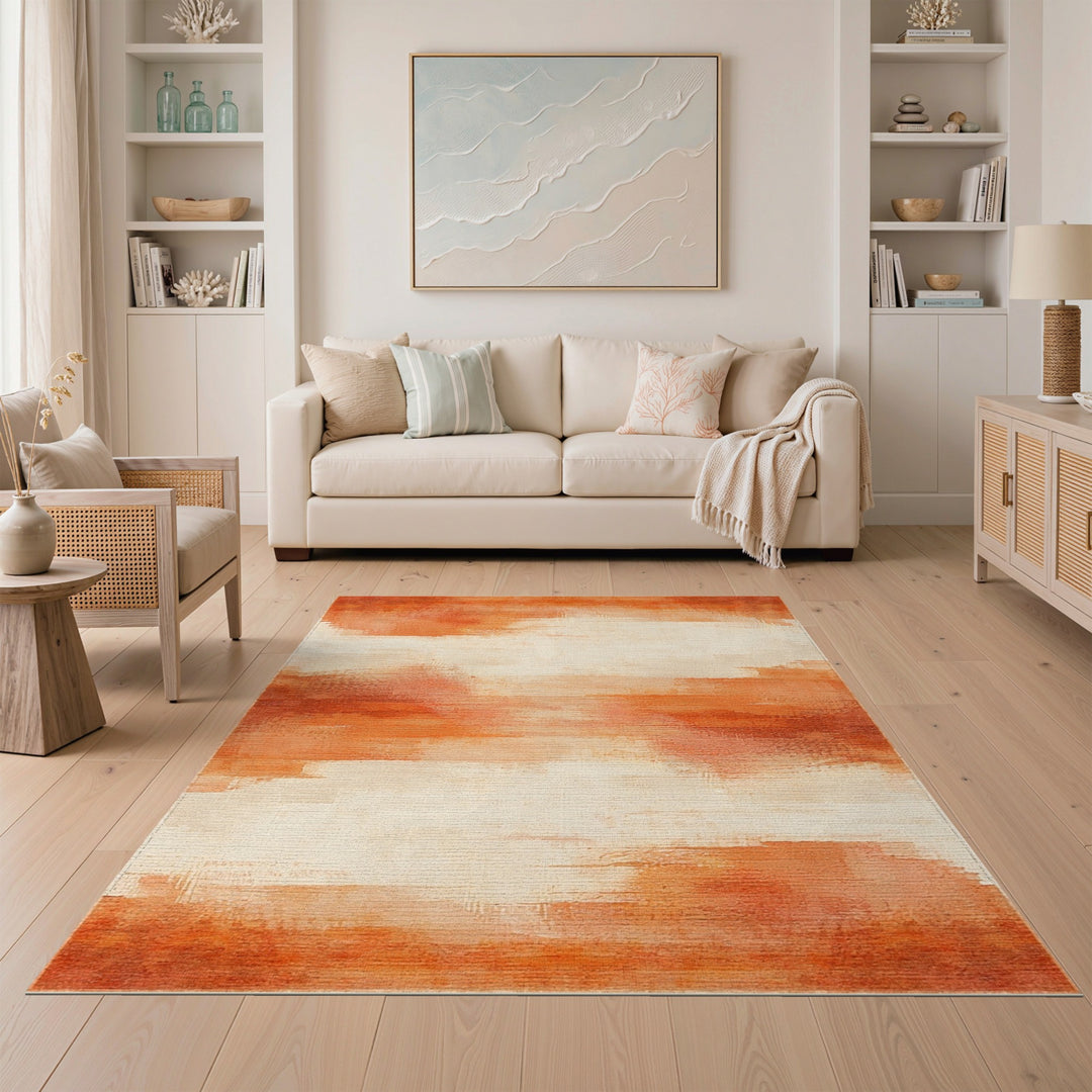 Warm Orange Abstract Washable Area Rug