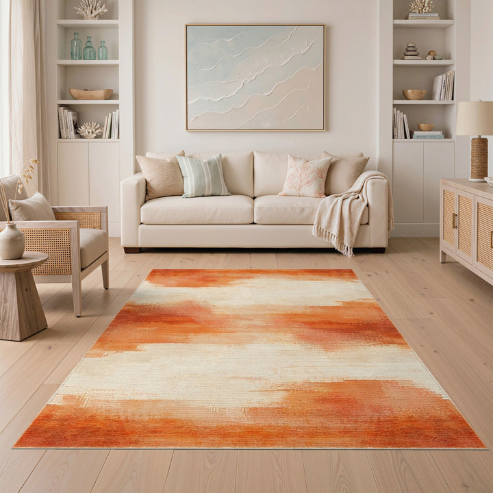 Warm Orange Abstract Washable Area Rug