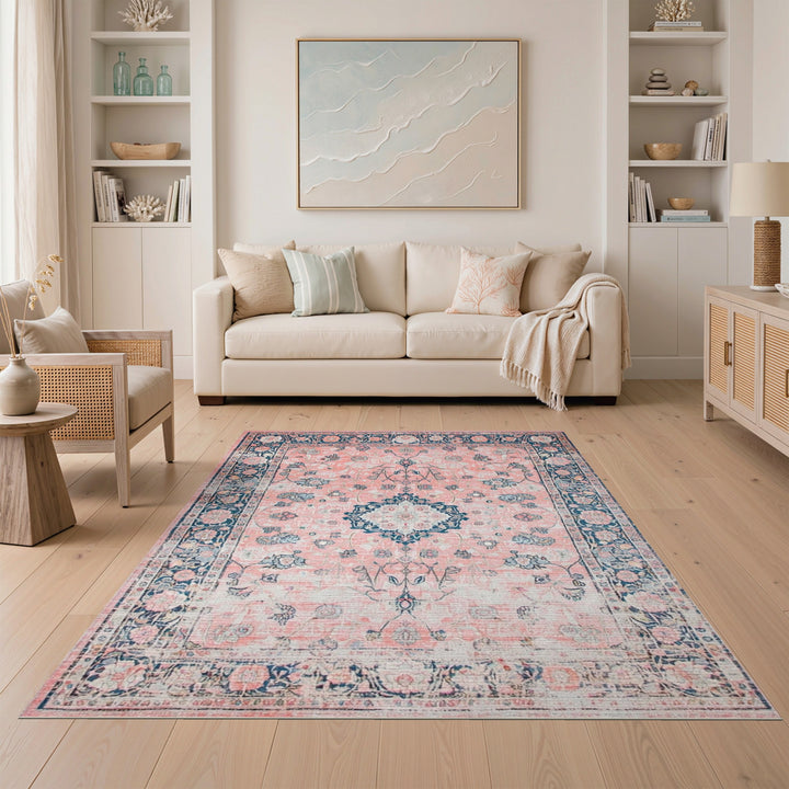 Pink Floral Vintage Medallion Area Rug