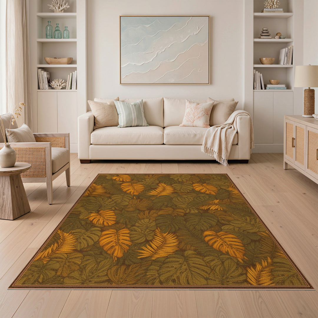 Orange Monstera Leaf Area Rug