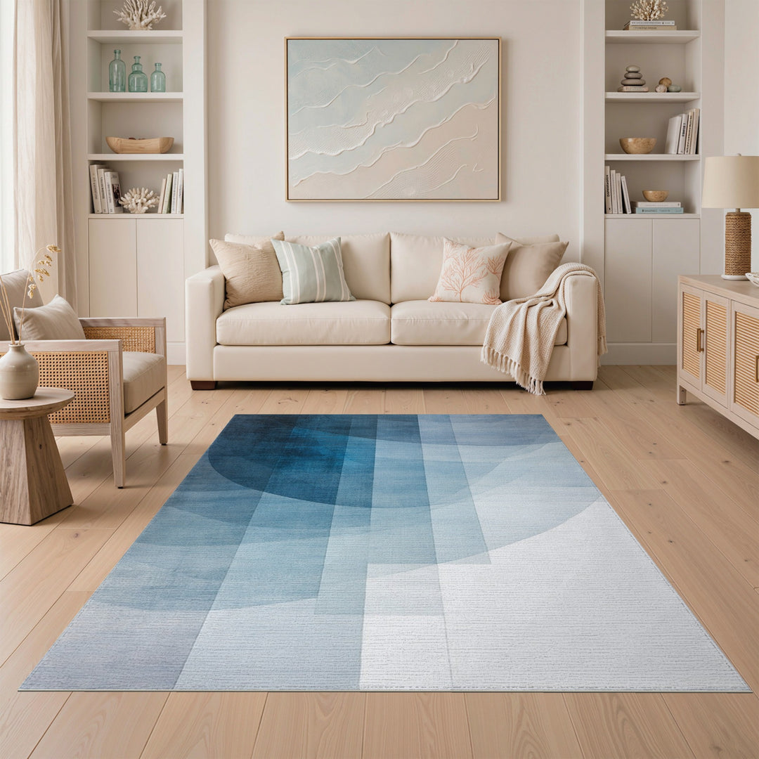 Blue Teal Abstract Area Rug