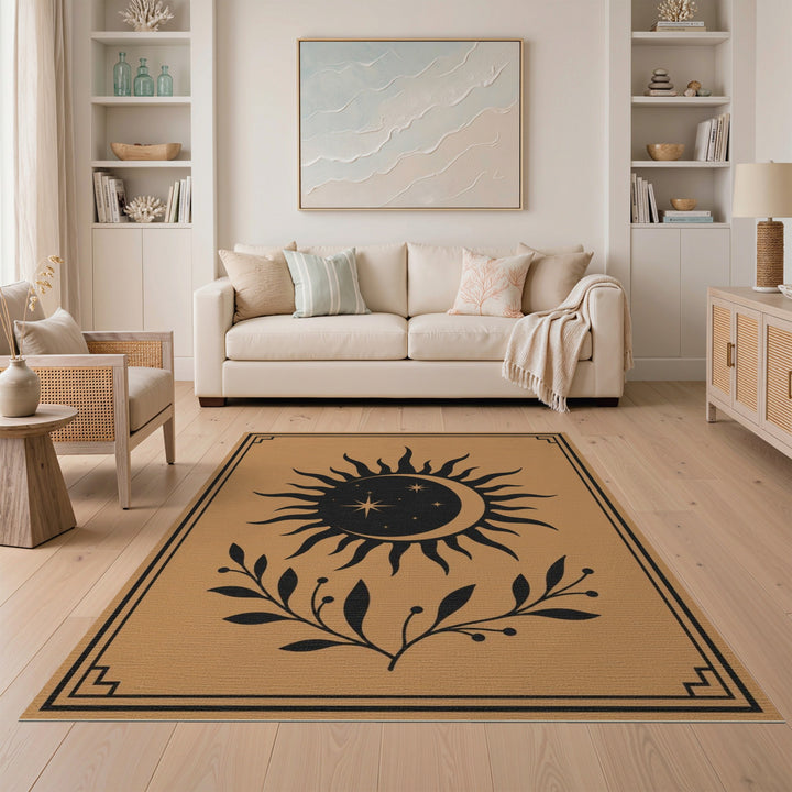 Celestial Sun Moon Brown Area Rug