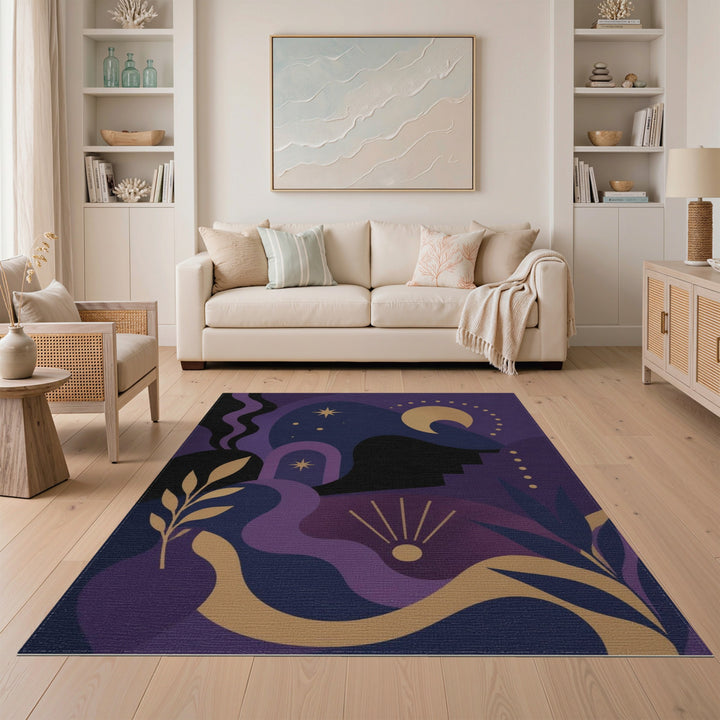 Celestial Purple Moon Phase Area Rug