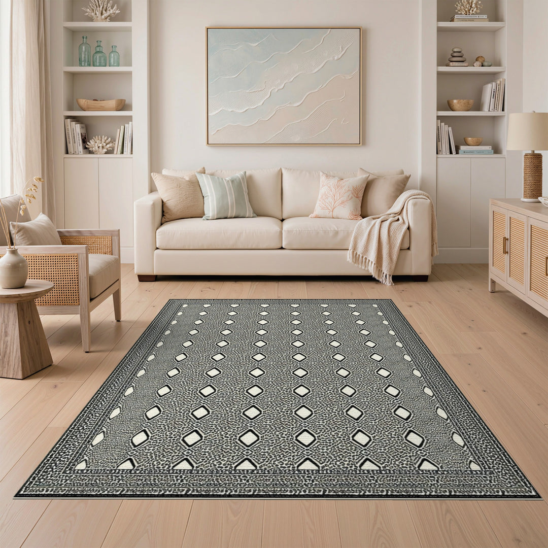 Black White Diamond Geometric Area Rug