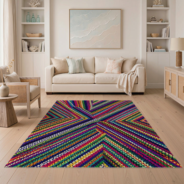 Vibrant Rainbow Chevron Geometric Area Rug