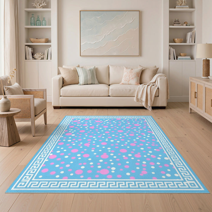 Blue Polka Dot Greek Key Area Rug