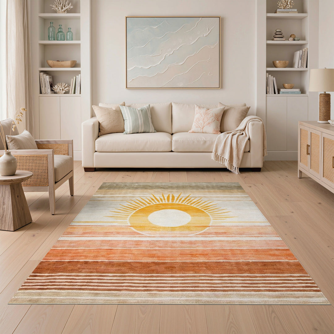 Yellow Sunburst Striped Area Rug