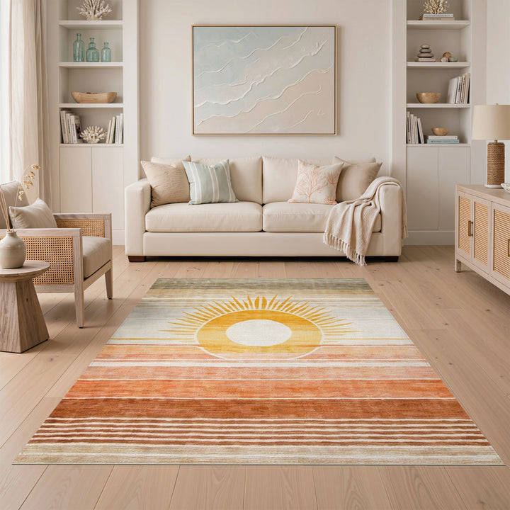Yellow Sunburst Striped Area Rug