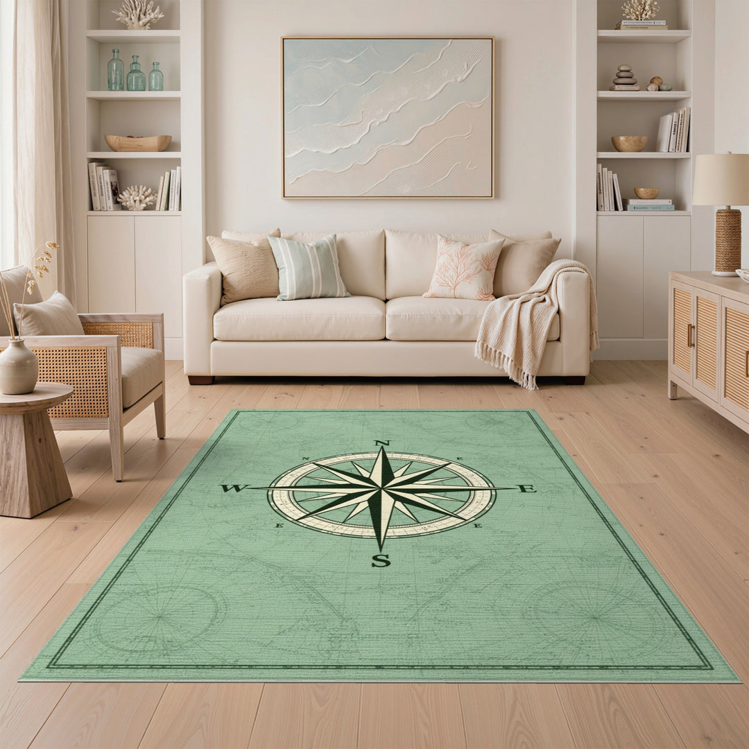 Vintage Compass Green Area Rug