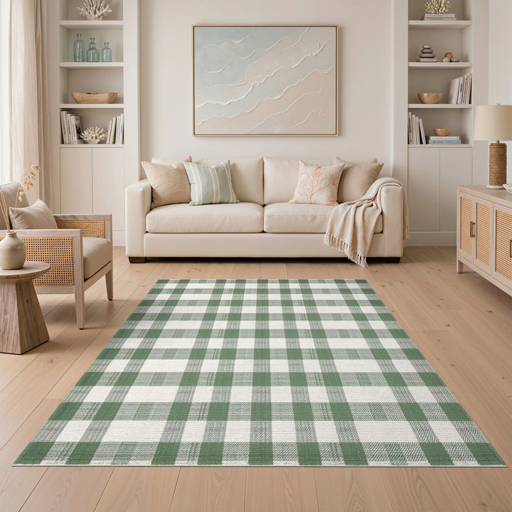 Checkered Green Gingham Checkered Area Rug