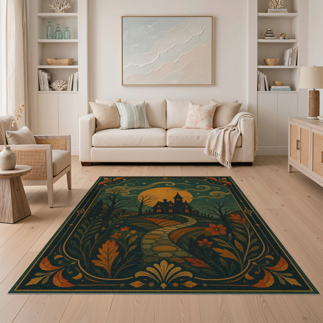 Moonlit Gothic Manor Vintage Rug