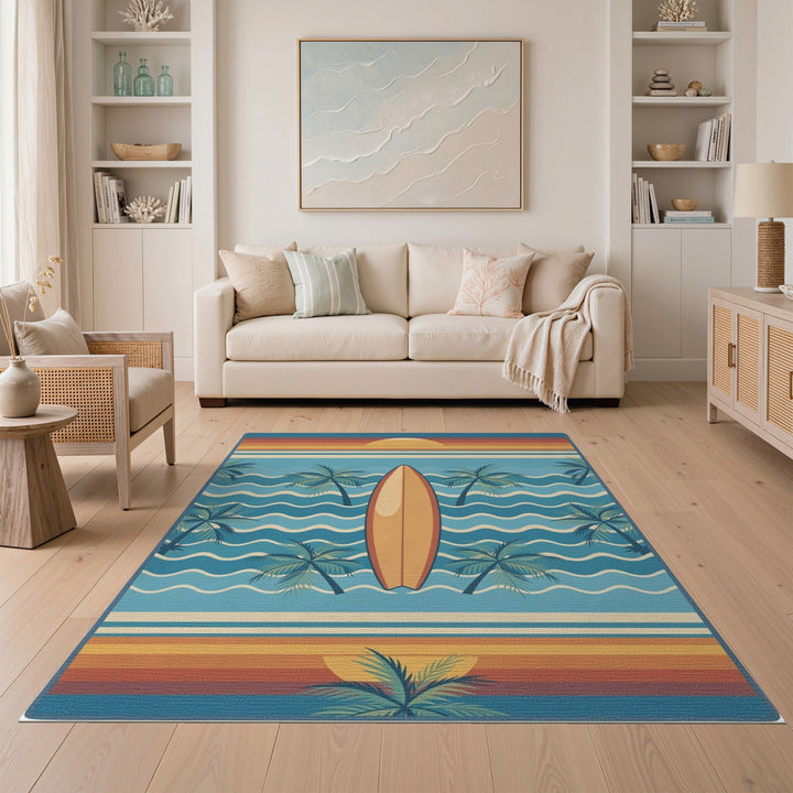 Retro Surfboard Coastal Area Rug