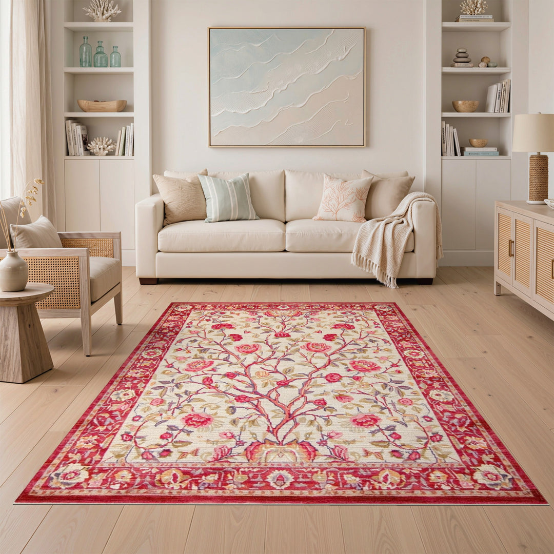 Red Rose Tree Floral Vintage Area Rug