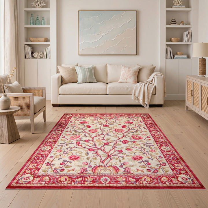 Red Rose Tree Floral Vintage Area Rug