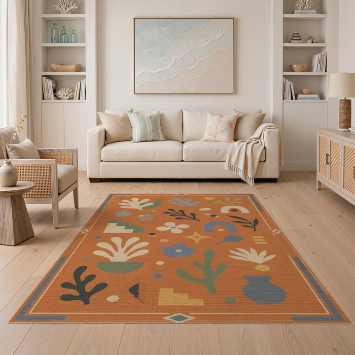 Orange Abstract Boho Chic Area Rug