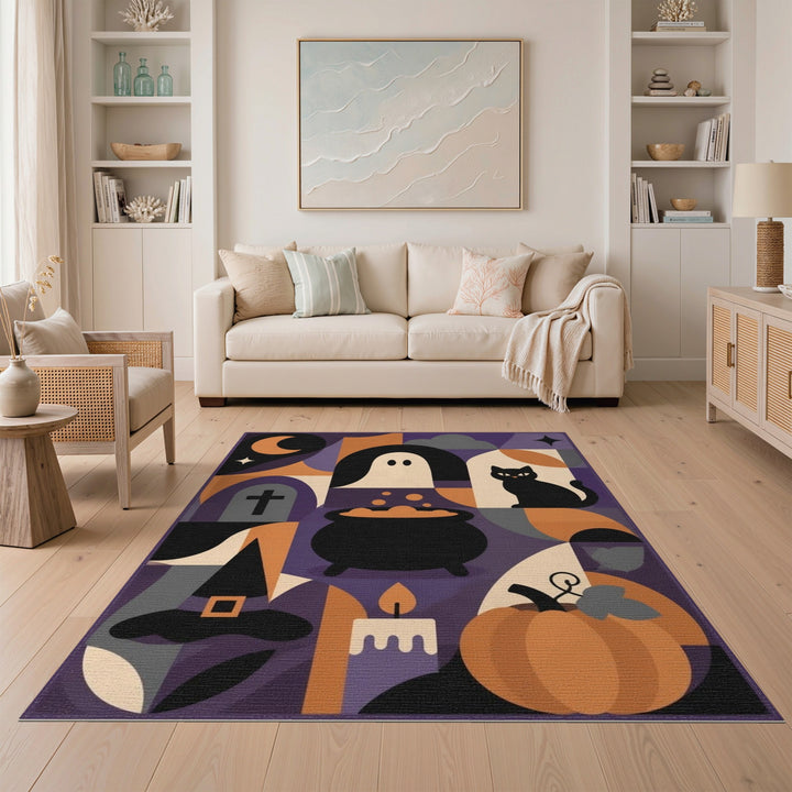 Halloween Ghost Cat Pumpkin Purple Rug