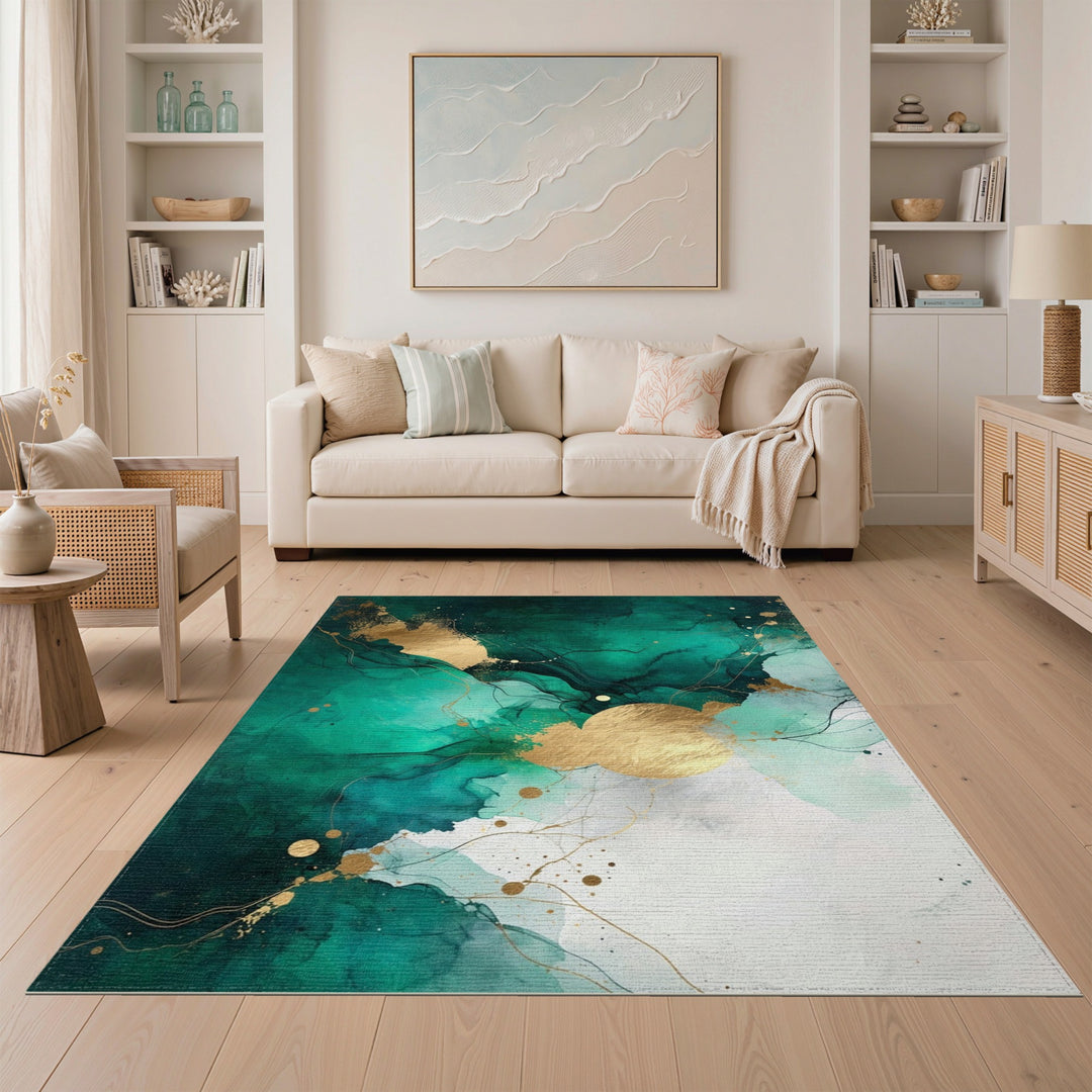 Teal Gold Abstract Area Rug