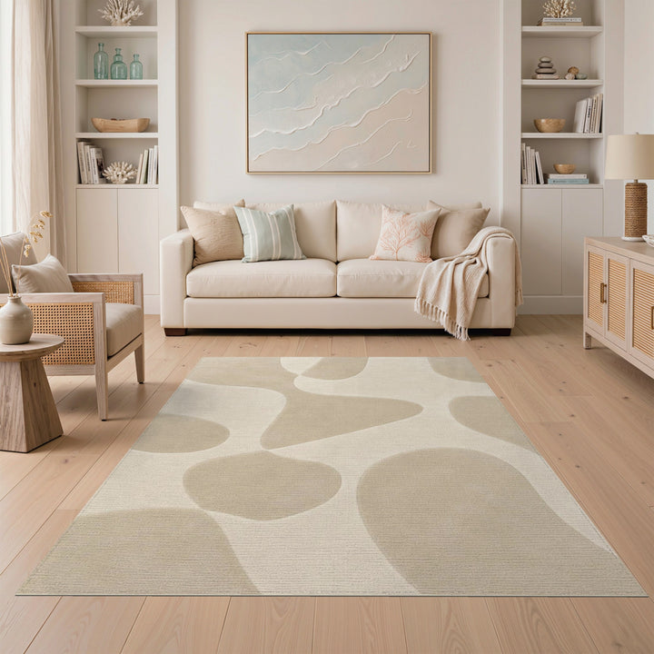 Beige and Neutral Organic Beige Organic Abstract Area Rug