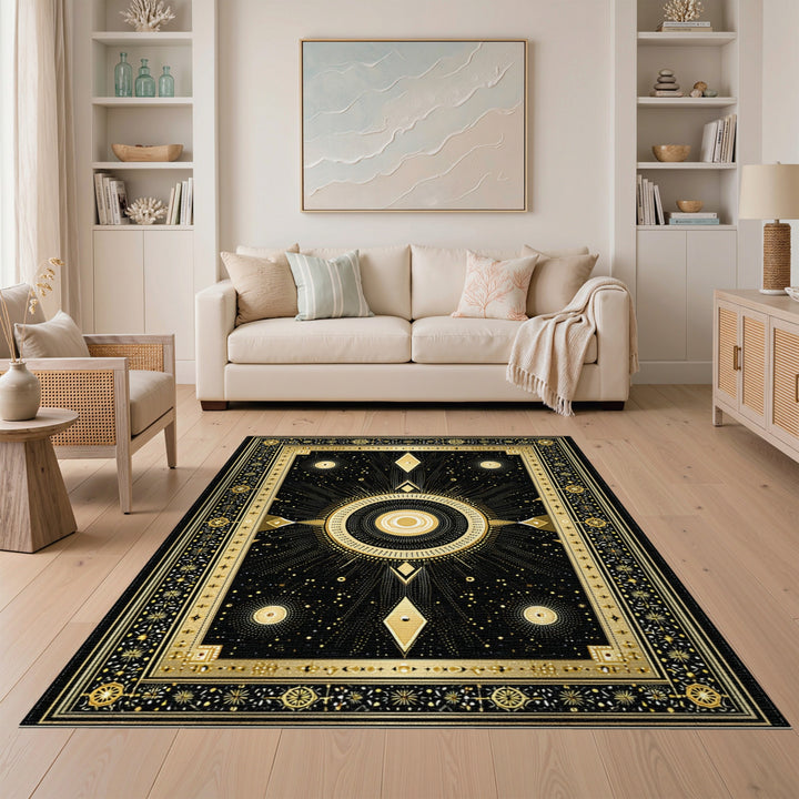 Gold Celestial Geometric Area Rug