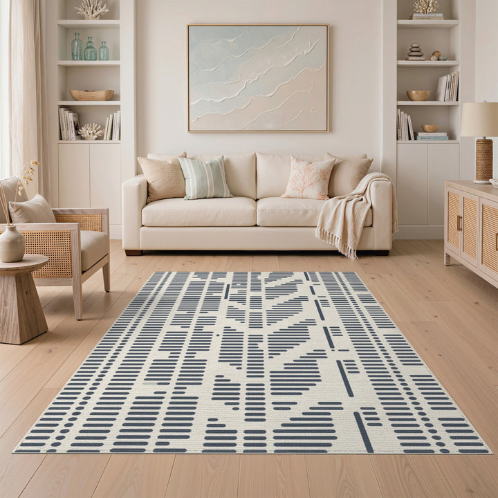 Blue and Teal Blue Geometric Lines Area Rug