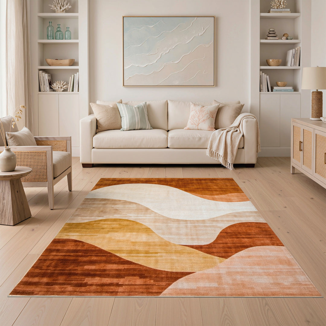 Brown and Tan Abstract Brown Waves Area Rug