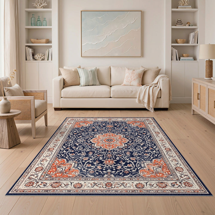 Medallion Navy Blue Traditional Persian Medallion Area Rug
