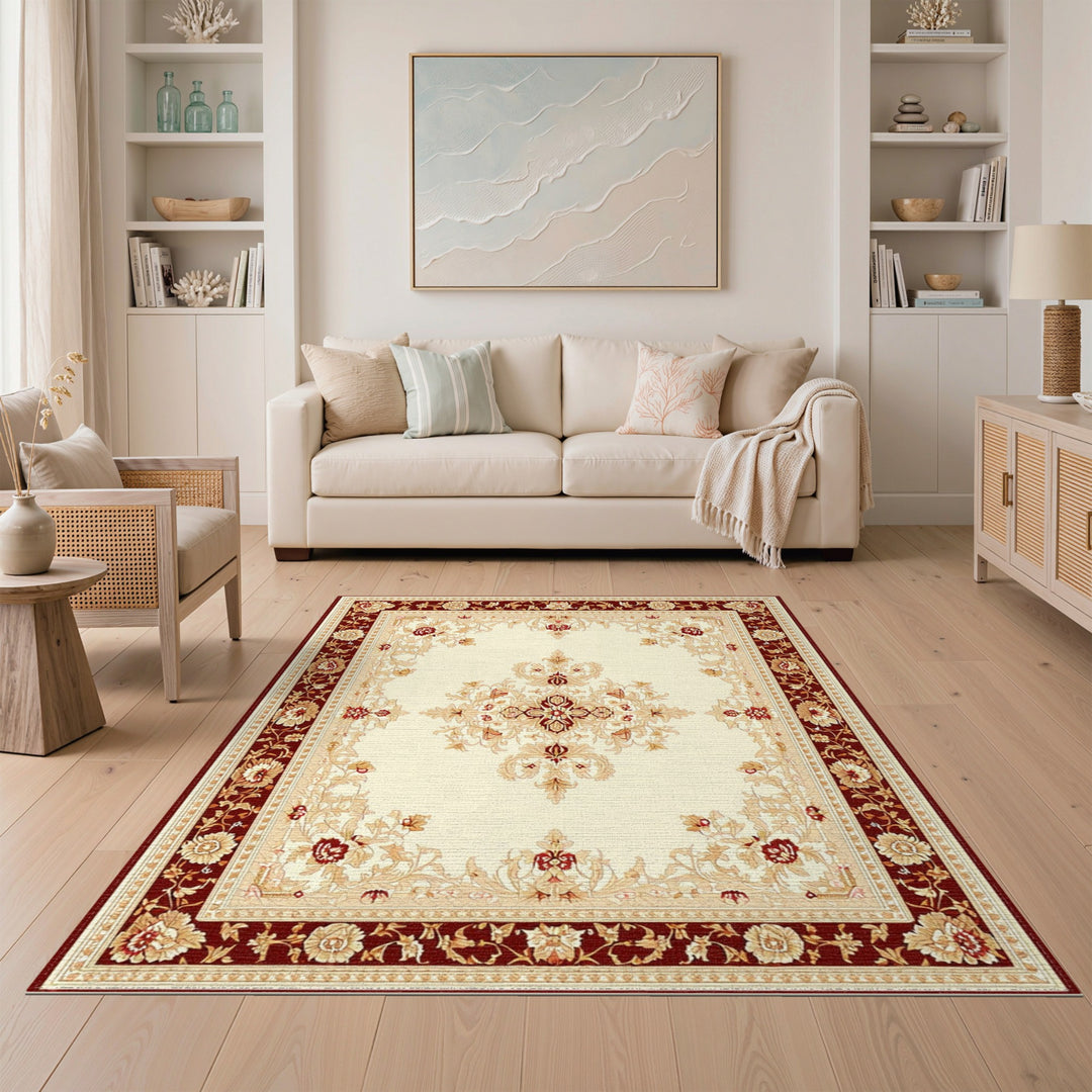 Red Persian Floral Medallion Area Rug