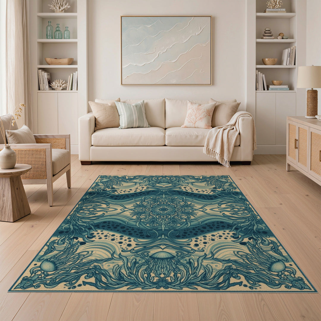 Jellyfish Teal Coastal Area Rug