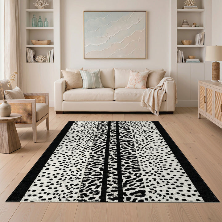 Black White Leopard Stripe Area Rug