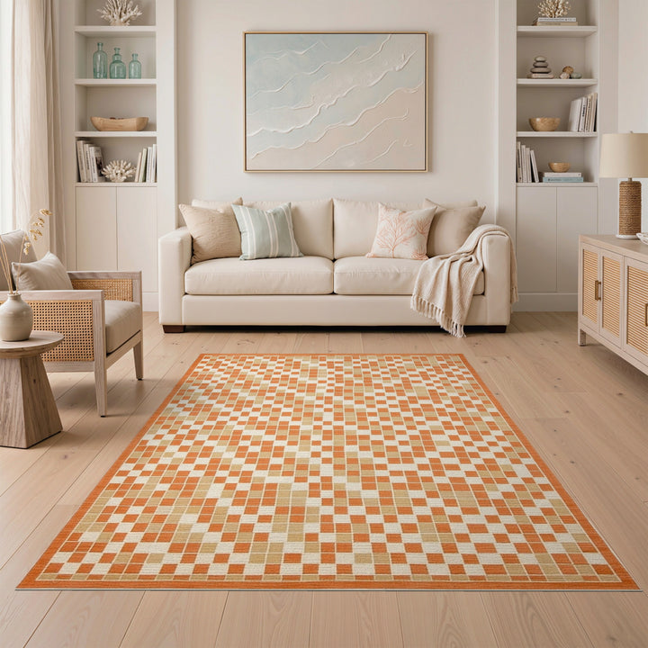 Checkered Geometric Modern Orange Checkered Geometric Area Rug