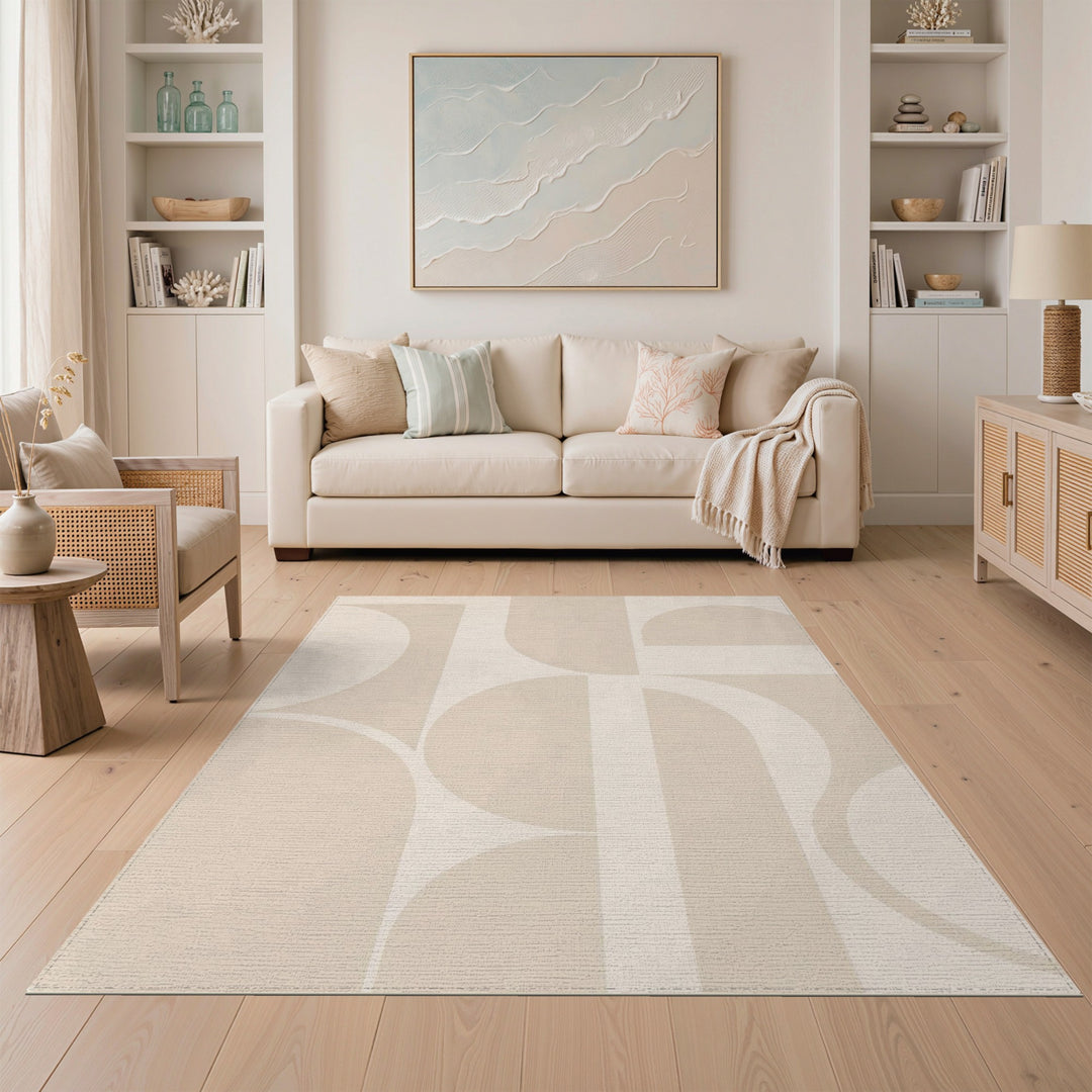 Abstract Beige Geometric Abstract Area Rug
