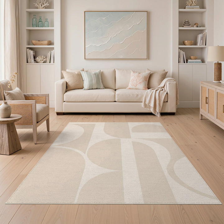 Abstract Beige Geometric Abstract Area Rug