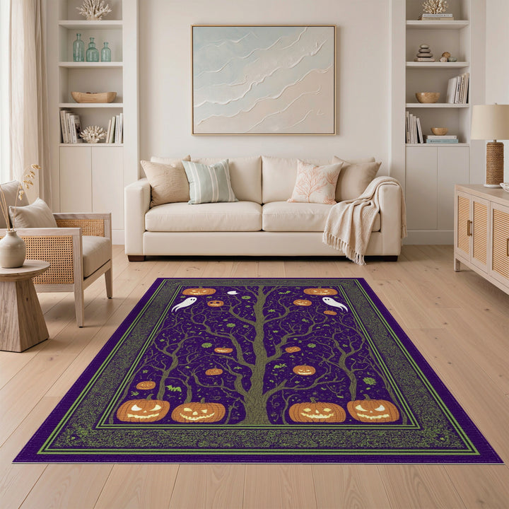 Purple Halloween Pumpkin Tree Area Rug