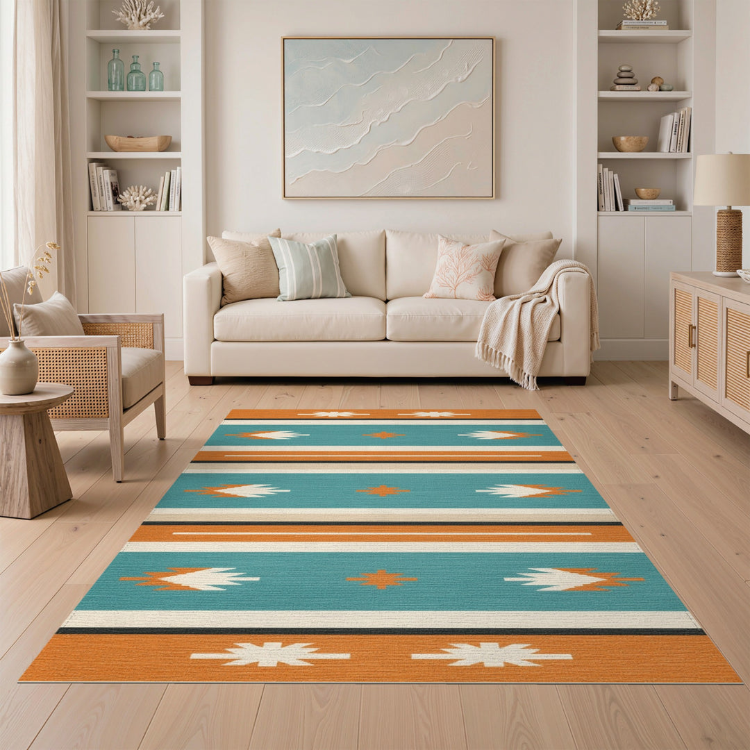 Southwestern Teal Arrowhead Area Rug
